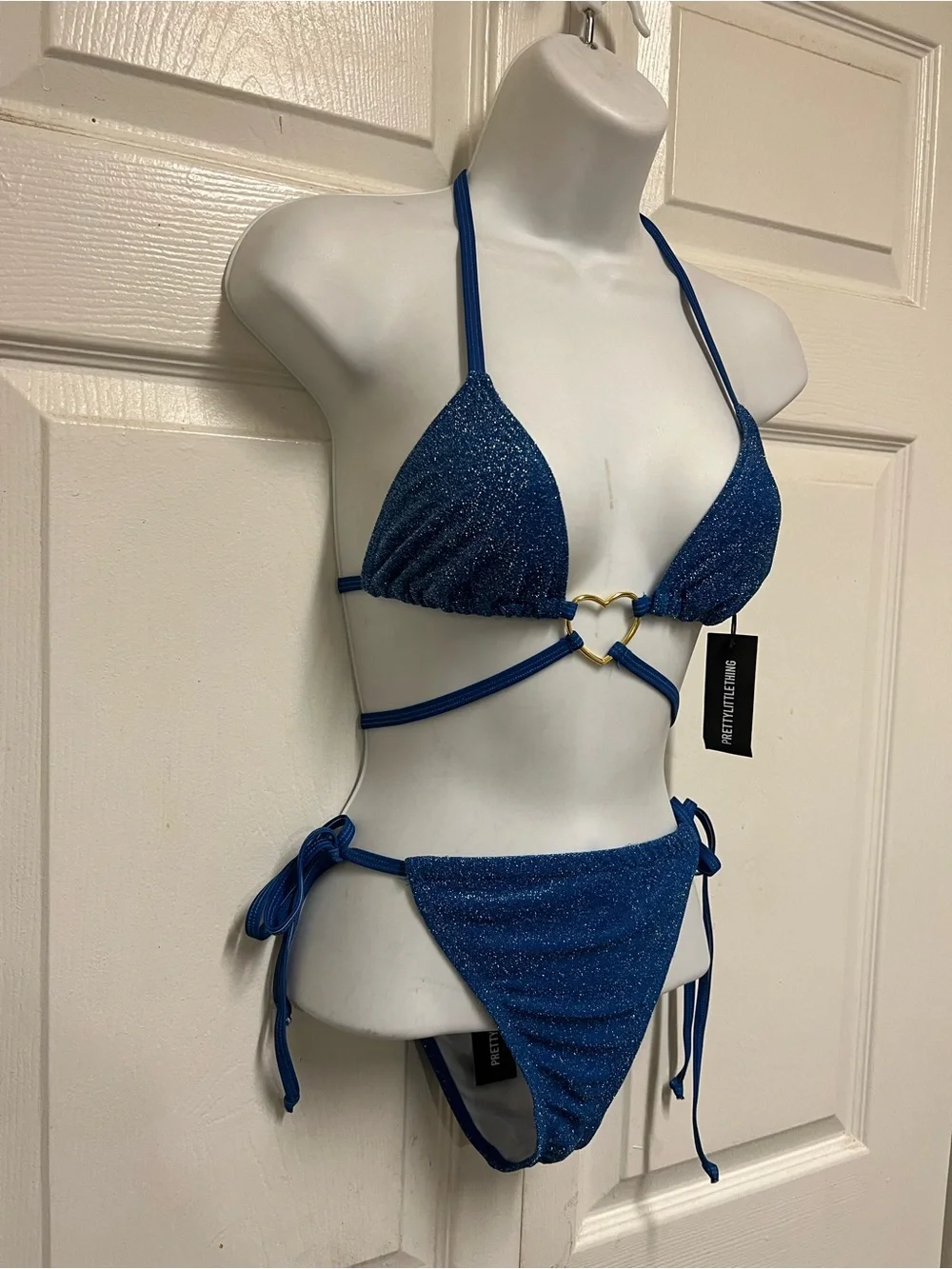 PrettyLittleThing Heart Trim Glitter Triangle Bikini Set